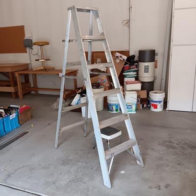 6 FOOT ALUMINUM LADDER AND A STEP STOOL