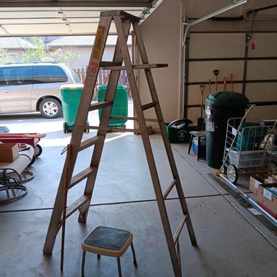 6 FOOT ALUMINUM LADDER AND A STEP STOOL