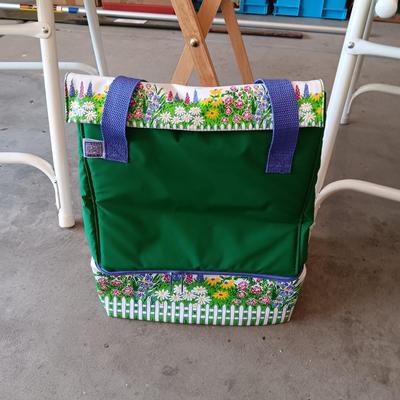 2 FOLDING CLOTH CUSHIONED CHAIRS, SOFT SIDED COOLER AND A FOLDING TABLE