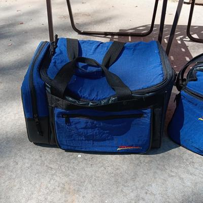 2 NEW WEB FOLDING CHAIRS AND 2 SOFT SIDED COOLERS