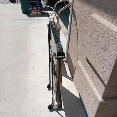MID-CENTURY FOLDING 2 TIER CART ON CASTERS AND A FOLDING STEP STOOL