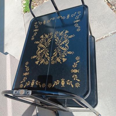 MID-CENTURY FOLDING 2 TIER CART ON CASTERS AND A FOLDING STEP STOOL