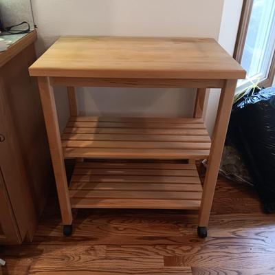3 TIER OAK WOOD CART ON LOCKING CASTERS