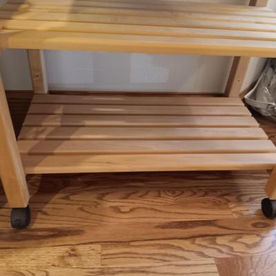 3 TIER OAK WOOD CART ON LOCKING CASTERS