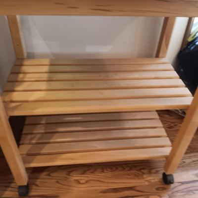 3 TIER OAK WOOD CART ON LOCKING CASTERS