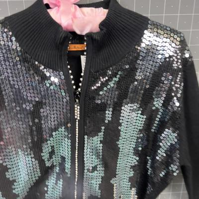 BELLDINI Small Black Cotton Sequin Women's Sweater