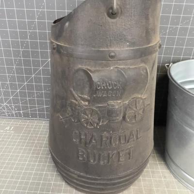 Galvanized Bucket and Plastic Charcoal Bucket 
