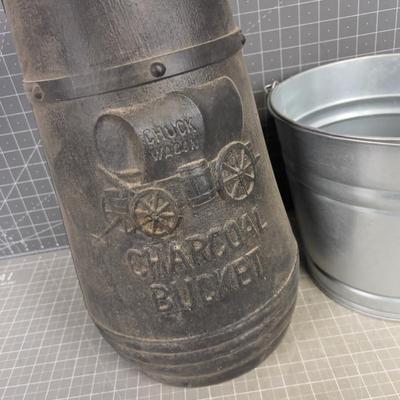 Galvanized Bucket and Plastic Charcoal Bucket 