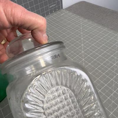 Glass Jars with Lids (4) 3 Green 1 Clear