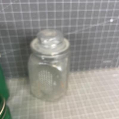 Glass Jars with Lids (4) 3 Green 1 Clear