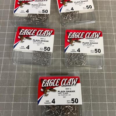 (5) Eagle Claw No. 4 Plane Shank Hooks 