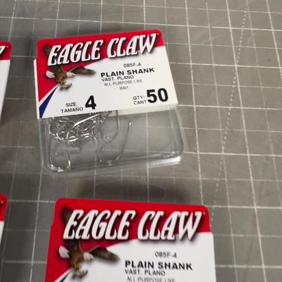 (5) Eagle Claw No. 4 Plane Shank Hooks 
