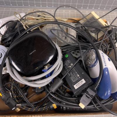 Tray of Cables and Electronics. Power Supply, Print, HDMI 