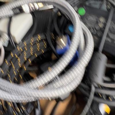 Tray of Cables and Electronics. Power Supply, Print, HDMI 