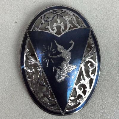 vintage exotic SIAM STERLING SILVER BLACK NIELLO GODDESS BROOCH 1930s