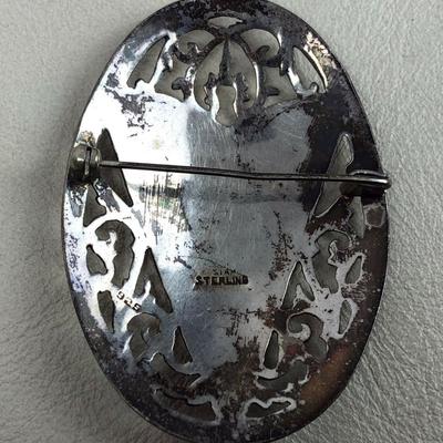 vintage exotic SIAM STERLING SILVER BLACK NIELLO GODDESS BROOCH 1930s