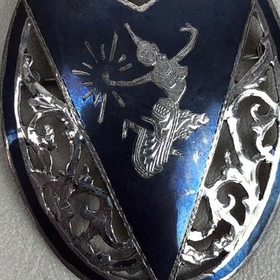 vintage exotic SIAM STERLING SILVER BLACK NIELLO GODDESS BROOCH 1930s