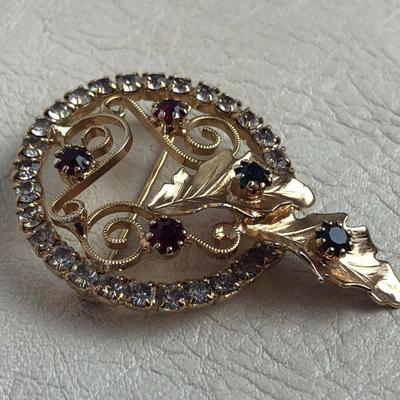 vintage festive RHINESTONE CHRISTMAS HOLIDAY PIN