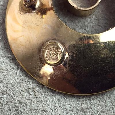 mid century modern signed JADE & GOLD FILLED PIN BROOCH