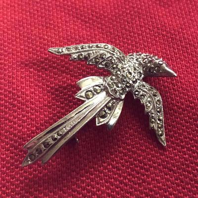 art deco STERLING & MARCASITE SWALLOW PIN