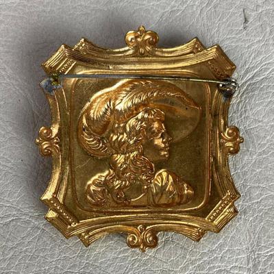 Antique Embossed Gold tone Victorian Lady Brooch 