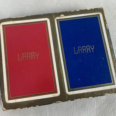 vintage SEALED PLAYING CARD DECKS E F FAIRCHILD PERSONALIZED LARRY 1940s