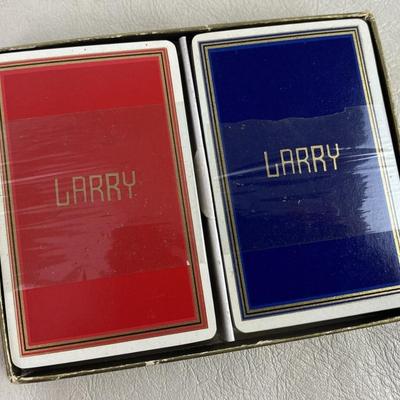 vintage SEALED PLAYING CARD DECKS E F FAIRCHILD PERSONALIZED LARRY 1940s