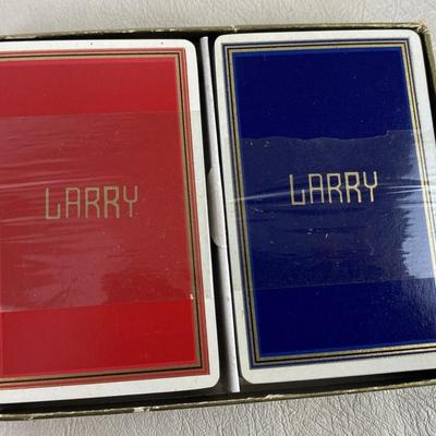 vintage SEALED PLAYING CARD DECKS E F FAIRCHILD PERSONALIZED LARRY 1940s