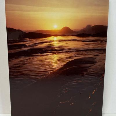 vintage mounted color photograph SUNSET at BEACH