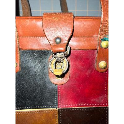 Vintage Unbranded Women's Handbag Brown Patch Leather with Clasp Shoulder Bag