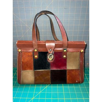 Vintage Unbranded Women's Handbag Brown Patch Leather with Clasp Shoulder Bag