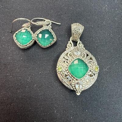 Green Onyx Pendant and Earrings