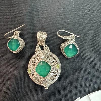 Green Onyx Pendant and Earrings