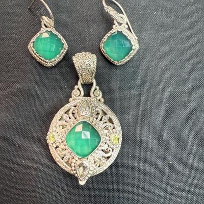 Green Onyx Pendant and Earrings