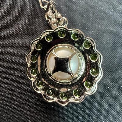 White Cultured Freshwater Pearl With Chrome Diopside Rhodium Over Sterling Silver Enhancer