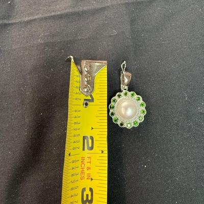 White Cultured Freshwater Pearl With Chrome Diopside Rhodium Over Sterling Silver Enhancer