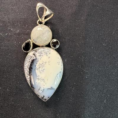 Dendritic Opal Moonstone Black Sterling
