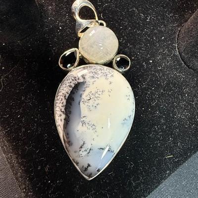 Dendritic Opal Moonstone Black Sterling