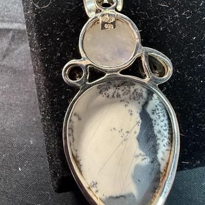 Dendritic Opal Moonstone Black Sterling