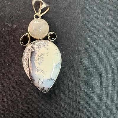 Dendritic Opal Moonstone Black Sterling