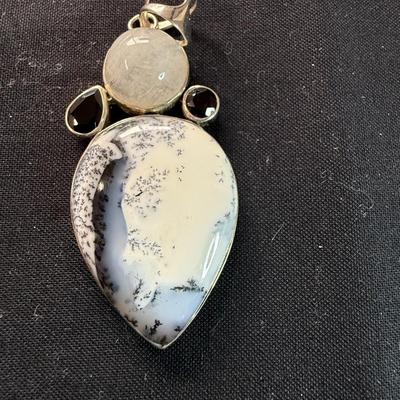Dendritic Opal Moonstone Black Sterling