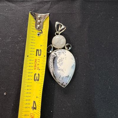 Dendritic Opal Moonstone Black Sterling