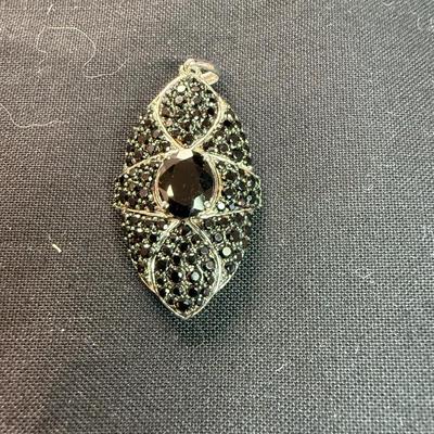 Black Spinel Sterling Silver Oval Pendant