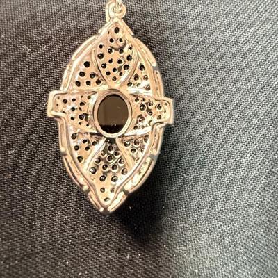Black Spinel Sterling Silver Oval Pendant