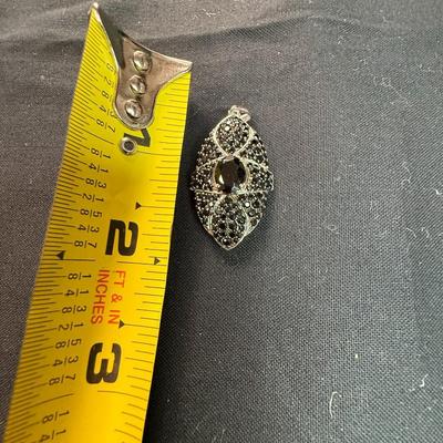 Black Spinel Sterling Silver Oval Pendant