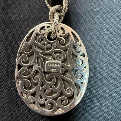 SARDA Indonesia Labradorite Gemstone Carved HORSE Ornate Sterling 925 Pendant