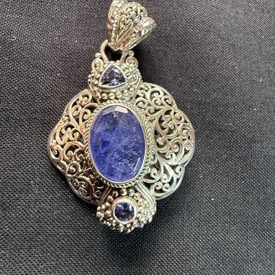 Sarda Artisan of Bali Tanzanite Sterling Pendant Filigree Gemstone
