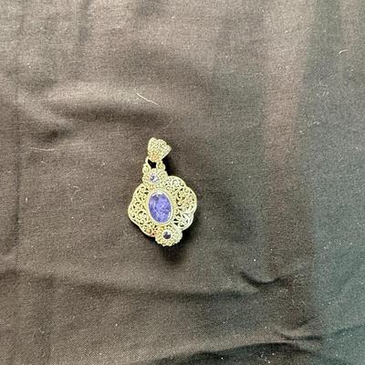 Sarda Artisan of Bali Tanzanite Sterling Pendant Filigree Gemstone