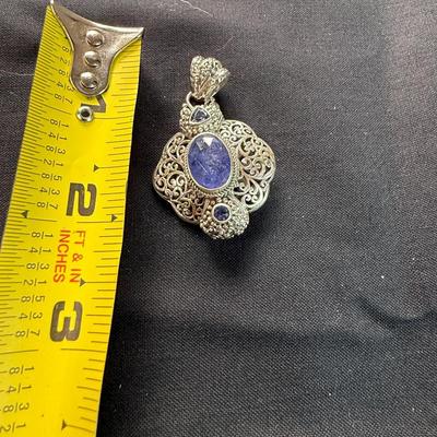 Sarda Artisan of Bali Tanzanite Sterling Pendant Filigree Gemstone