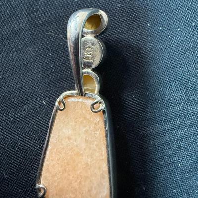 Vintage Designer Whitney Kelly Multi Gem Sterling Silver Pendant, Jasper, Carnelian, Peach Aventurine